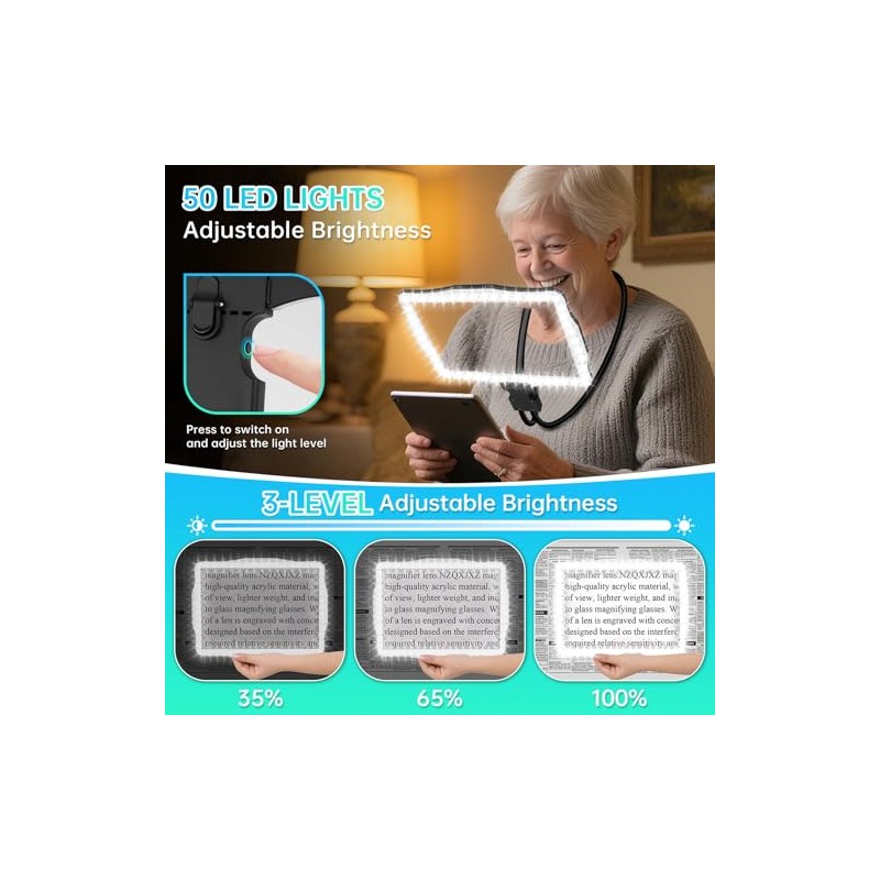 Large 10X Magnifying Glass with Light, Hands Free Magnifying Glass