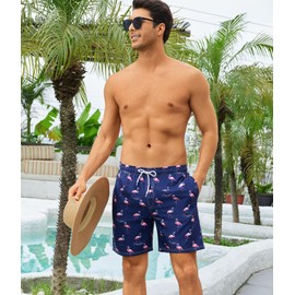 YGDSX - Traje de baño para hombre con forro de compresión de 7 pulgadas, pantalones cortos de natación de secado rápido, pantalones cortos deportivos hawaianos, Flamencos, XX-Large