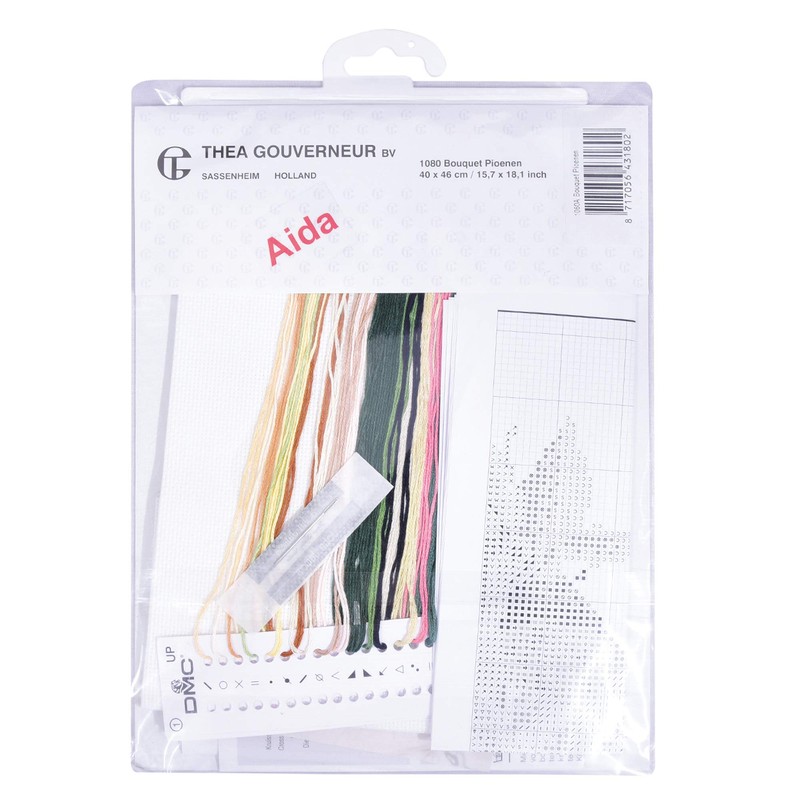 Thea Gouverneur Peonies On Aida Counted Cross Stitch Kit-11.75"X15.75" 16