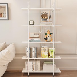 Azheruol Bookshelf 5 Tiers White Wooden Storage Shelf,Modern Open Display Storage Bookcase Book Organizer,Metal Bookshelf Standing Storage Shelf Tall Shelving Units for Home Office Study