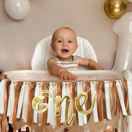 Brown Ribbon Tassel Garland Fabric Tassel ONE Banner for Gender Neutral Baby Shower Photo Booth Birthday Decoration