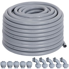 Neorexon Liquid-Tight Conduit 3/4 50ft, Electrical Conduit w/UL Certification, Flexible Conduit with 5 Straight and 5 90-Degree Conduit Connector Fittings