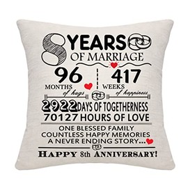 8 Years of Marriage Gift 8th Wedding Anniversary Throw Pillow Cover Keepsake Decoration Gift for Couples Parents Women Men Mom Dad Husband Wife Grandma Grandad Aunt Uncle Friends (8 Years)