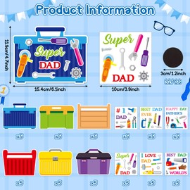 Haooryx Father's Day Magnet Craft Kit - 30 Sets Make Your Own Tool Box Sticker Decor Paper Craft for Classroom Home DIY Activity Refrigerator Bulletin Board Decor Happy Father's Day Party Supply Gift