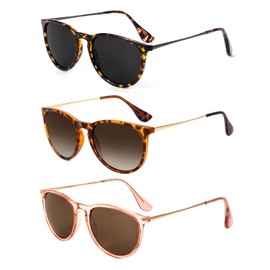 HENGOSEN Vintage Polarized Sunglasses for Women Men Round Classic Retro Women Sunglasses UV Protection Lens (Grey/Gradual Brown/Brown)