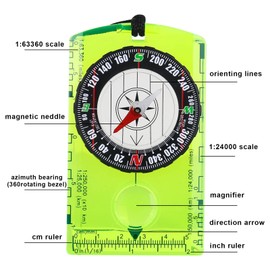 Compass Luminous with Outdoor Survival Tool, Hiking, Waterproof Compass Children for Reading Maps, Navigation, Perfect for Camping, Hiking and Outdoor Activities