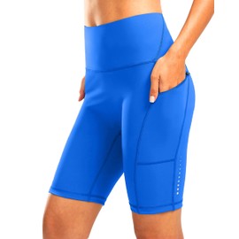 Pantalones cortos de ciclista de cintura alta para mujer, 8 pulgadas, para correr, entrenamiento, control de abdomen y elastano para mujer, bolsillos con cierre