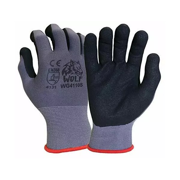 Wolf Work Gloves 13-gauge Ultra-Thin Nitrile Coated Palm Grip MultiPurpose