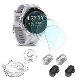 ISRcnst - Protectores de pantalla compatibles con Garmin Forerunner 965, película protectora de TPU transparente para reloj inteligente, instalación sin burbujas, alta definición y tapón de carga para