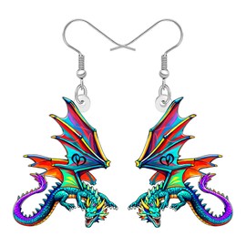 RAIDIN Acrylic Cute Fantasy Flying Dragon Dangle Earrings for Women Dinosaur Gothic Animal Dino Jewelry Accessories Myth Medieval Gifts for Dragon Lovers (Green)