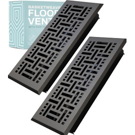 Home Intuition Basketweave Floor Vent Cover 4X12 Inch Floor Register with Mesh Cover Trap Heat and Air Walkable Metal Floor Vent for HVAC Duct, Dark Grey