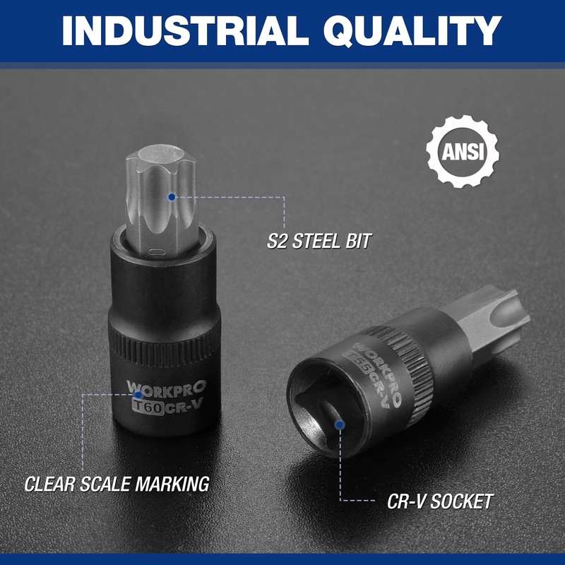 WORKPRO 25-Piece Torx Bit Socket Set, 1/4", 3/8", 1/2" Drive,