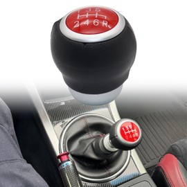 NLQR 6-Speed Gear Shift Knob Compatible with Subaru Outback 2009-2019, Impreza Forester 2009-2018, WRX 2012-2018, WRX STI 2013-2018 Black Leather red Cover & R Marked Below