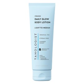 Tanologist- Loción bronceadora gradual reafirmante y reafirmante con brillo diario, tono claro/medio, brillo natural y bronceado