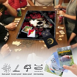 KUJKBFWJ for MTG Playmat in Storage Bag, Commander Board Game Play Mat Desk Pad, Hand-Painted Stitched Edges Aged Map 23.6x13.8 in,Ideal for TCG/MTG/CCG/RPG Game Playmat, Skull Rose