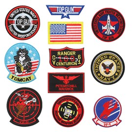 Jortmrd Pack of 11 Patches for Iron-On Top Gun Iron-On Patches, USA Flag, Maverick Patches, Embroidered Patches for Clothes, Jacket, Jeans, Cap for Children, Adults