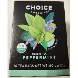 Choice Organics Peppermint Tea 1 Pack 16 Compostable Caffeine Free Organic Herb