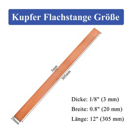 SZLIZHOU 1 Piece Flat Copper Rod, 3 mm x 20 mm x 305 mm Copper Bus Bar Copper Flat Leaf T2 Pure Copper Leaf Red Copper Flat Bus Rectangle Bar for Various DIY (1.3 x 20 x 305 mm)