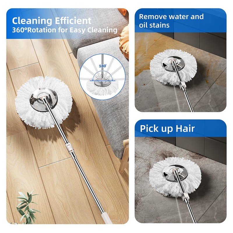 SWIFTIRON Spin Mop and Bucket with Wringer Set for Home,360°