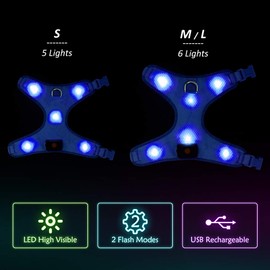Flashseen LED Dog Harness, Lighted Up USB Rechargeable Pet Harness, Illuminated Reflective Glowing Dog Vest Adjustable Soft Padded No-Pull Suit for Small, Medium, Large Dogs (Blue, S)