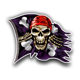Magnet Jolly Roger Pirate Flag Magnetic vinyl bumper sticker sticks to any metal fridge, car, signs 5"