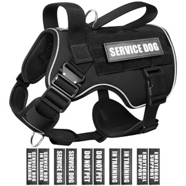 WINSEE Tactical Dog Vest Harness for Large Dog, Service Working MOLLE Vest with 10 Pet Patches, 2X Metal Buckle Heavy Duty Harness for Training Hunting Walking