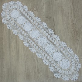 kilofly Handmade Crochet Lace Rectangular Table Runner 11 x 79 Inch, White