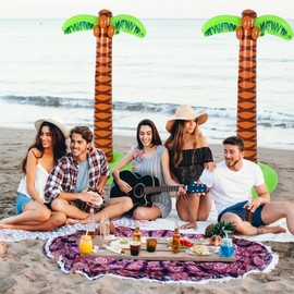 4E's Novelty Giant Inflatable Palm Trees 6 Ft Tall, 4 Pack Bulk - Luau Hawaiian Tropical Party Decorations for Adults & Kids, Summer Beach Theme Photo Prop Pool Decor, Birthday Supplies