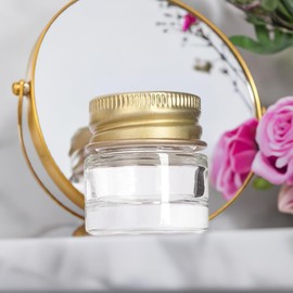 1 oz / 30 ml Clear Thick Glass Straight Sided Jar with Gold Metal Airtight Lid (12 Pack)