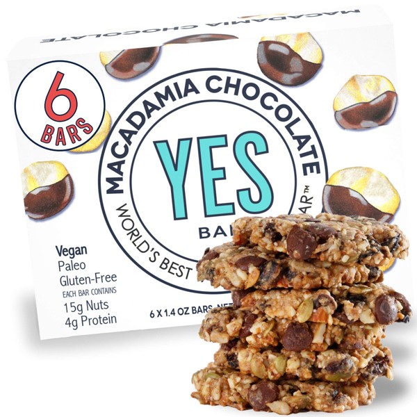 The YES Bar Plant Based Protein, Decadent Snack bar – Vegan, Paleo, Gluten Free, Low Sugar, Healthy Snack, Breakfast, On-The-Go, for Kids & Family, Macadamia Chocolate, 6 Count