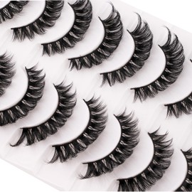 Russian Strip Eyelashes 10 Pairs D Curl Natural Curly Soft Faux Mink Lashes Material Extension Effect Natural Look Cat Eye Lashes Pack-Happy Heartbeat(iC9)