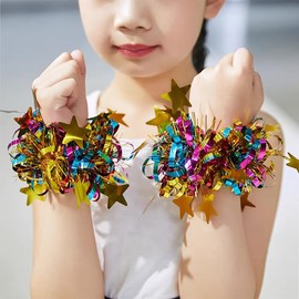 OULIGET Cheerleader Poms Poms Wrist Flower,Dance Team Spirited Fun Metallic Foil Hand Flowers,Sports Meeting Supplies Spirit Accessories for Kids Adults