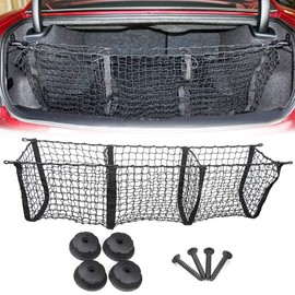Techson Cargo Net with Hooks, Stretchable Elastic Nylon Storage Net, Heavy Duty Universal Rear Mesh Organizer for Truck Bed or Trunk (3 Pocket (47.2 x 11.8 inches))