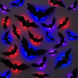 LED Bats Halloween Decoration, 3D Bat Wall Lights for Door/Window