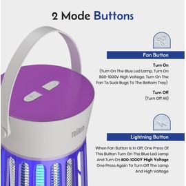 Bug Zapper, Indoor and Outdoor UV LED Mosquito Zapper Trap with Fan, Portable Electric Fly Trap with Easy-Empty Tray