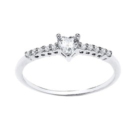 925 Sterling Silver CZ Heart Solitaire Engagement Ring size J - U (K)