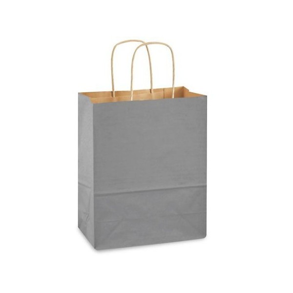 Gray Kraft Paper Gift Wrap Bags (8" x 10.25" x 4.5" Gusset) Set of 13, Made in USA