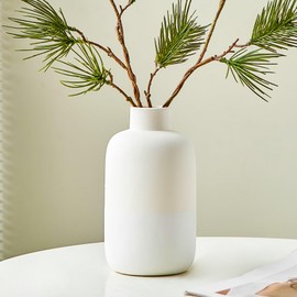 White Ceramic Flower Vase, Modern Boho Vases Home Decor, Decorative Beige Vase for Pampas Grass, Flowers, Farmhouse, Coffee Table, Bookshelf, Entryway, Home Living (Beige White)