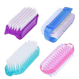 WATELL Double Sided Nail Brush - 4 Pcs with 2 different kinds of Nail Brushes with Plastic Handle For Cleaning Nails - Easy to Use Brushes - Nail Cleaning Scrubbing Brush for Hands Feet Nails