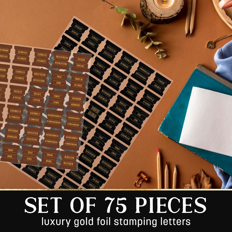 LPSTORE12 Premium Bible Tabs Set, 75 PCS PU Leather Bible