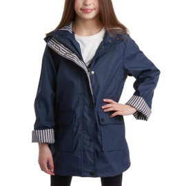 URBAN REPUBLIC Girls Rain Jacket - Wind Resistant Waterproof Slicker Shell Lightweight Kids Rain Coat with Pockets (7-16), Size 10-12, Dark Navy