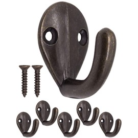 Fuxxer® - Solid metal hooks, coat hooks, towel hooks, clothes hooks, iron hooks, antique brass bronze design, vintage country house retro, set of 5