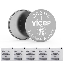 ViCep 5-Pack CR2016 Battery CR 2016 Batteries 3V Lithium Coin Cell for Car Key Fob, Watch, Remote Control, Garage Door Opener & More, Individual Wrapped