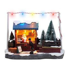 Spetebo LED Christmas Scene Sales Stand with Santa Claus – 19 x 14 cm – Decorative Winter City Sales Stall Colourful Illuminated – Christmas Village Scene Table Decoration Christmas Decoration