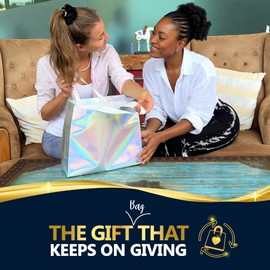 Nush Nush Set of 60 Reusable Iridescent Gift Bags With White Handles, Large Size, Perfect As Goodie/Birthday/Bachelorette Gift Bags, Party Favor Bags – 13Wx5Dx11H Size