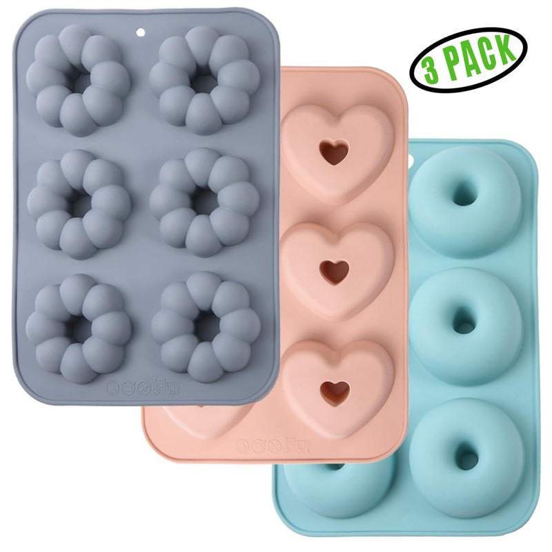 USJUTDOO 3 Pack Silicone Donut Pan for Baking Donut Maker,