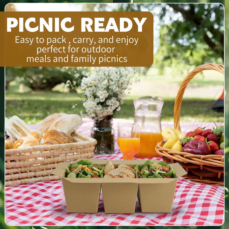 30 Pack 50 oz Paper To Go Containers, 3 Compartment