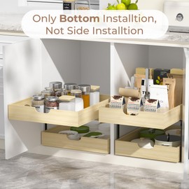 COOLBEBE 2 Tier Pull Out Cabinet Organizer, Soft Close Pull Out Drawers for Cabinets, 19" W x 21" D Wood Cabinet Drawers Slide out, Pull Out Shelves in Kitchen, Pantry, Bathroom