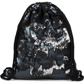 styleBREAKER Turnbeutel Hipster mit Pailletten, Rucksack, Sportbeutel, Beutel, Unisex 02012210, Farbe:Midnight-Blue/Silber