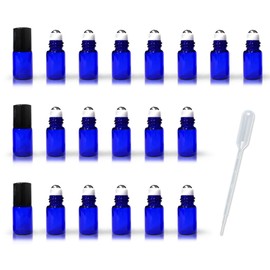 20 Pack Set 2ML(5/8 Dram) Micro Mini Cobalt Blue Glass Roll-on Glass Bottles with Metal Roller Balls - Refillable Slim Sample Vial Aromatherapy Essential Oil Roll On (Blue)